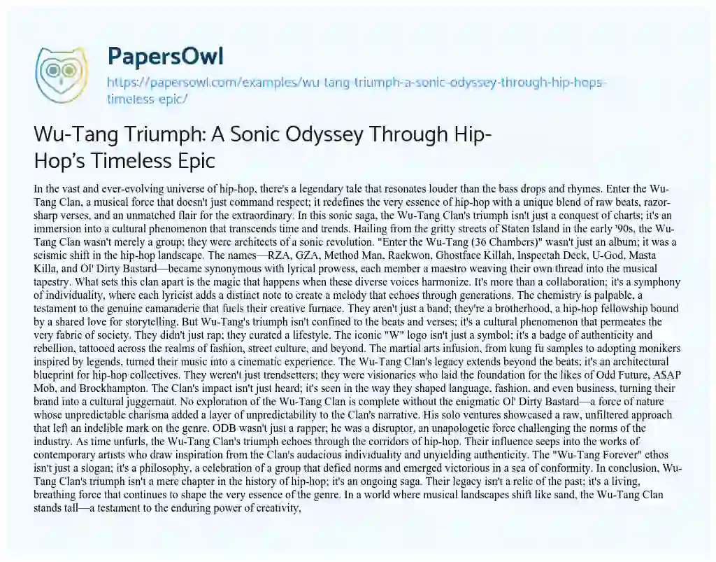 Essay on Wu-Tang Triumph: a Sonic Odyssey through Hip-Hop’s Timeless Epic