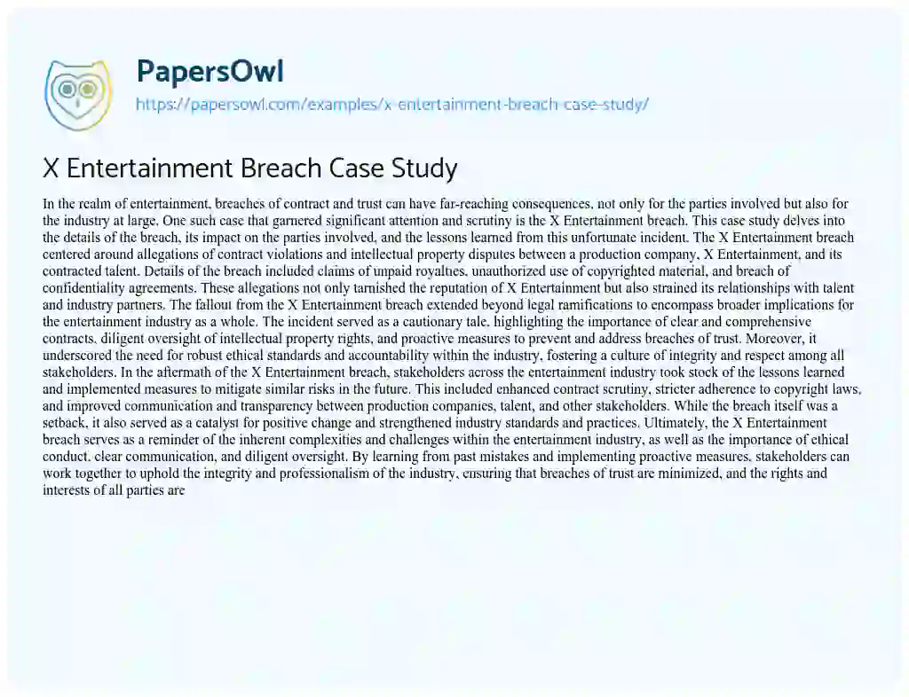Essay on X Entertainment Breach Case Study