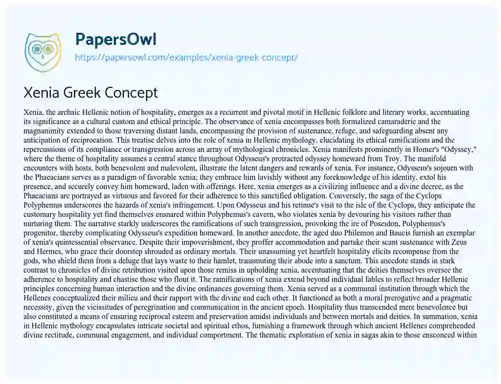 Essay on Xenia Greek Concept