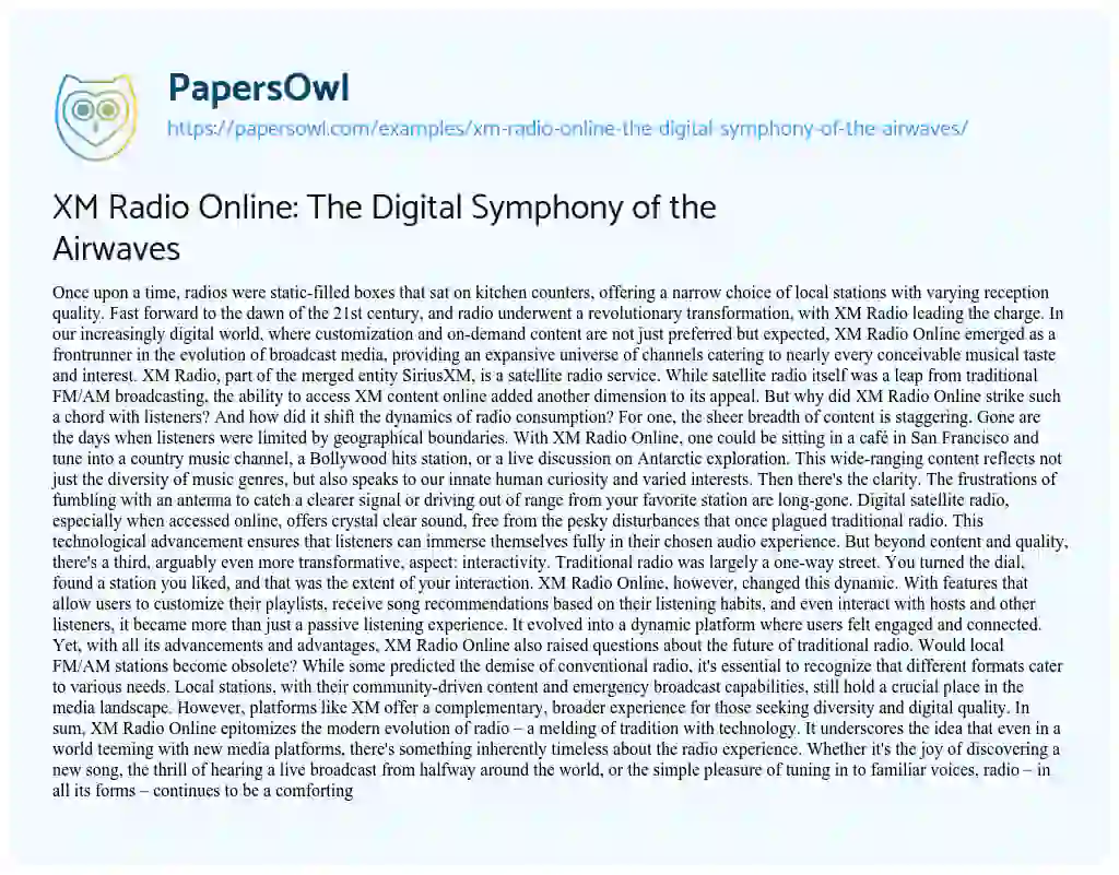 Essay on XM Radio Online: the Digital Symphony of the Airwaves
