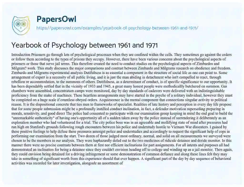 Essay on Yearbook of Psychology between 1961 and 1971