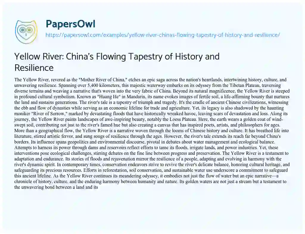 Essay on Yellow River: China’s Flowing Tapestry of History and Resilience