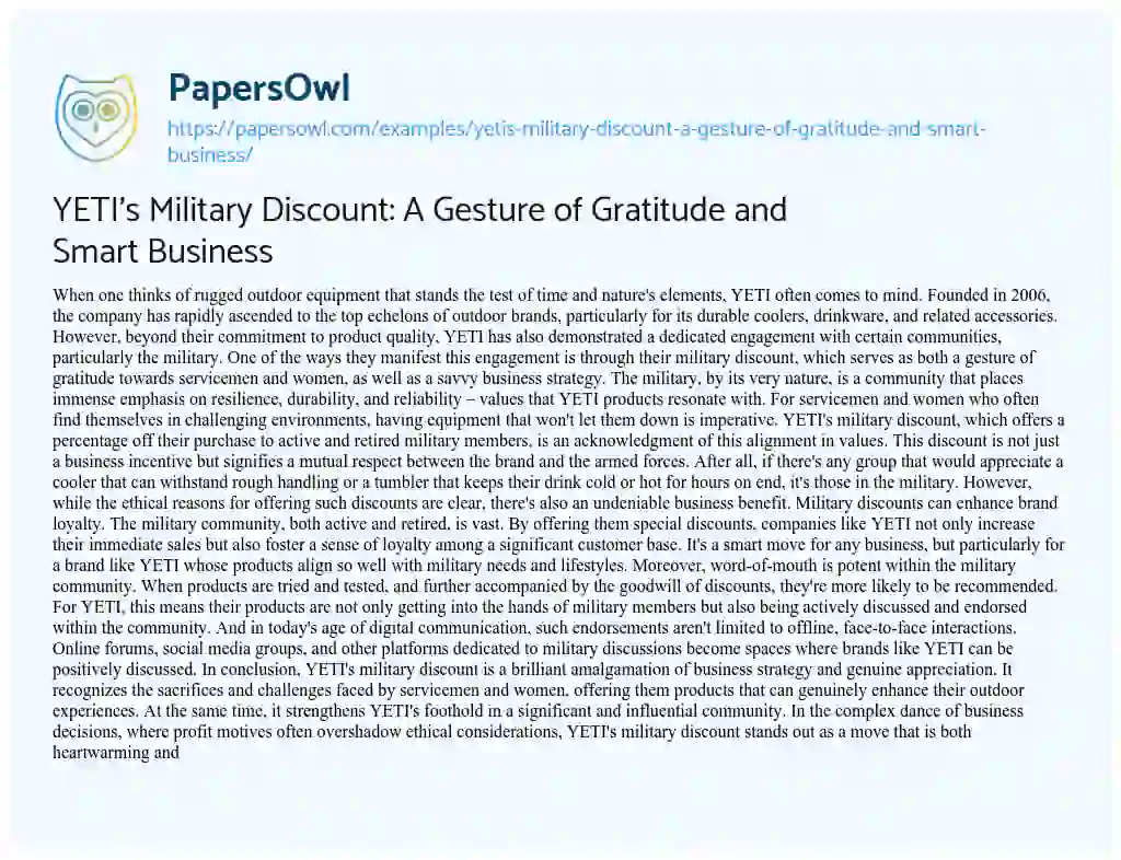 Essay on YETI’s Military Discount: a Gesture of Gratitude and Smart Business