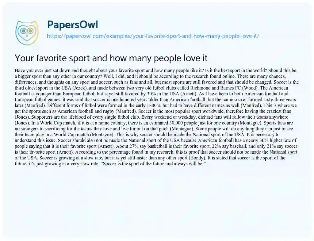 Essay on Your Favorite Sport and how Many People Love it
