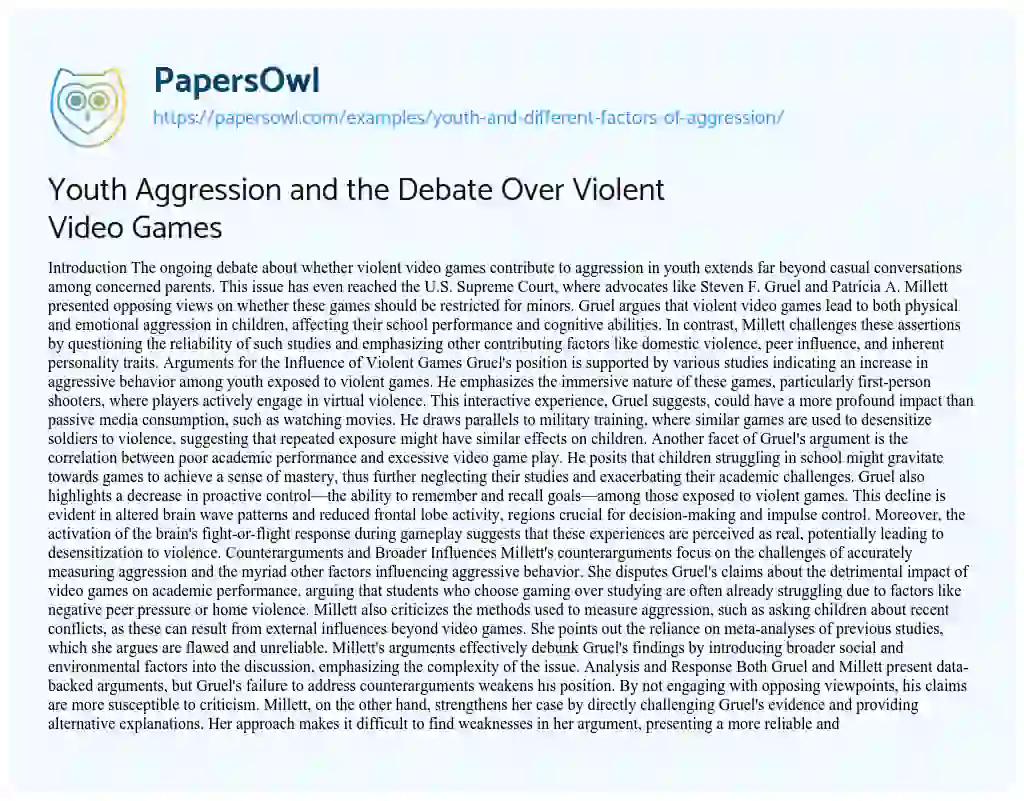 Essay on Youth and Different Factors of Aggression