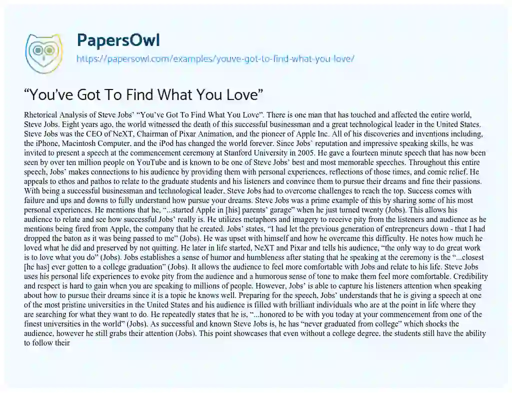 Essay on “You’ve Got to Find what you Love”