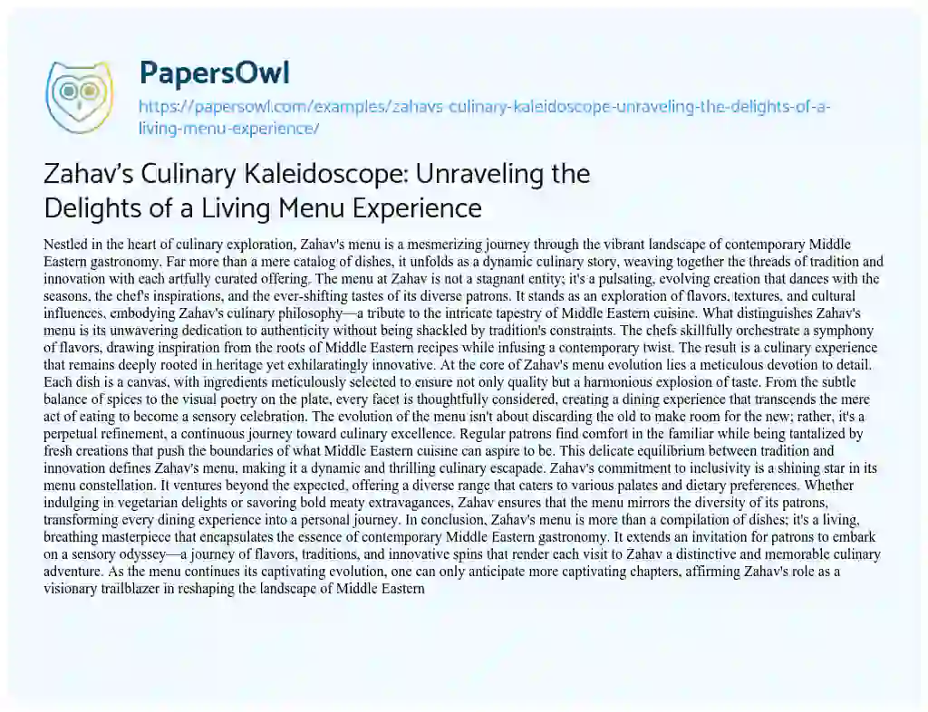 Essay on Zahav’s Culinary Kaleidoscope: Unraveling the Delights of a Living Menu Experience