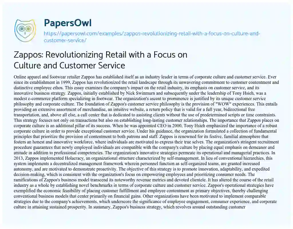Essay on Zappos: Revolutionizing Retail with a Focus on Culture and Customer Service