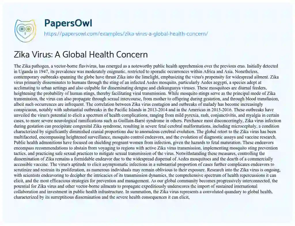 Essay on Zika Virus: a Global Health Concern