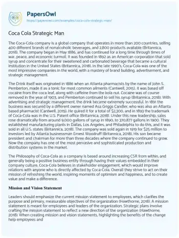 Essay on Coca Cola Strategic Man