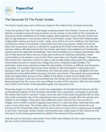 Essay on The Genocide of the Pontic Greeks