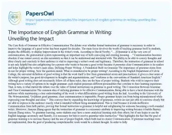 Essay on The Importance of English Grammar in Writing: Unveiling the Impact