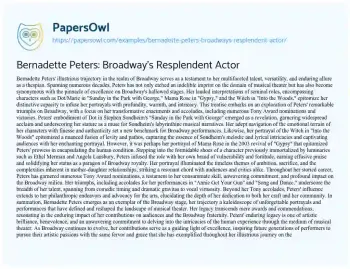 Essay on Bernadette Peters: Broadway’s Resplendent Actor