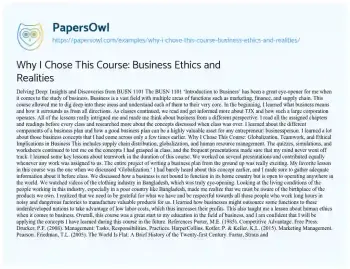 Essay on Why i Chose this Course: Business Ethics and Realities