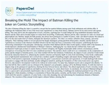 Essay on Breaking the Mold: the Impact of Batman Killing the Joker on Comics Storytelling