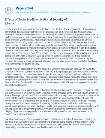 Essay on Effects of Social Media on National Security of Liberia