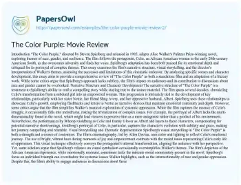 Essay on The Color Purple: Movie Review