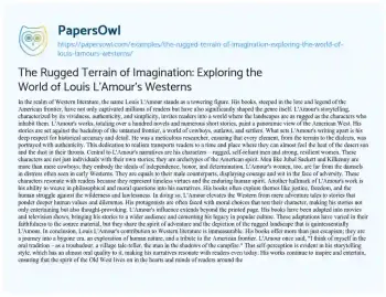 Essay on The Rugged Terrain of Imagination: Exploring the World of Louis L’Amour’s Westerns