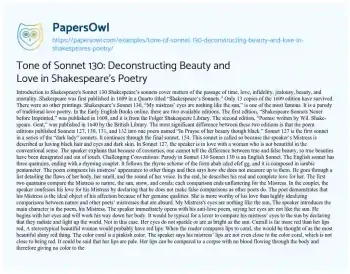 Essay on Tone of Sonnet 130: Deconstructing Beauty and Love in Shakespeare’s Poetry