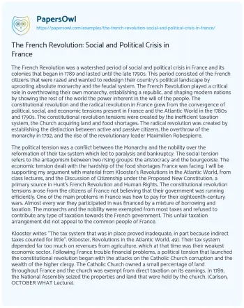 Essay on The French Revolution: Social and Political Crisis in France