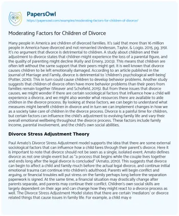 Essay on Moderating Factors for Children of Divorce