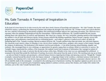 Essay on Ms. Gale Tornado: a Tempest of Inspiration in Education