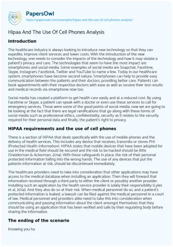 Essay on Hipaa and the Use of Cell Phones Analysis