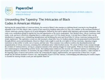 Essay on Unraveling the Tapestry: the Intricacies of Black Codes in American History