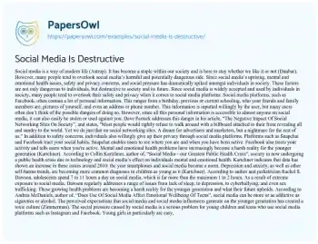 Essay on Social Media is Destructive