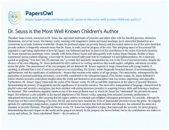 Essay on Dr. Seuss is the most Well Known Children’s Author