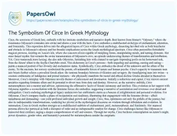 Essay on The Symbolism of Circe in Greek Mythology