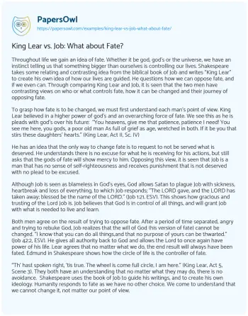 Essay on King Lear Vs. Job: what about Fate?