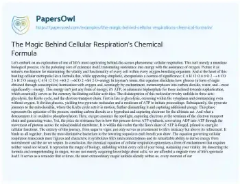 Essay on The Magic Behind Cellular Respiration’s Chemical Formula