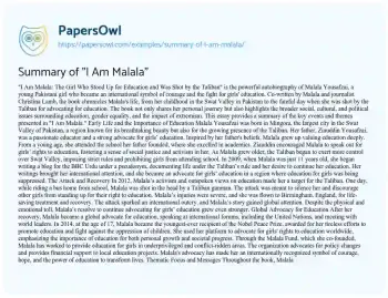Essay on Summary of “I am Malala”