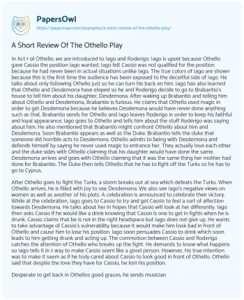 Essay on A Short Review of the Othello Play