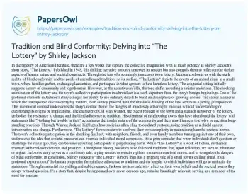 Essay on Tradition and Blind Conformity: Delving into “The Lottery” by Shirley Jackson