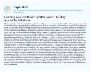 Essay on Guarding your Health with Spartan Boxers: Shielding against Tech Radiation