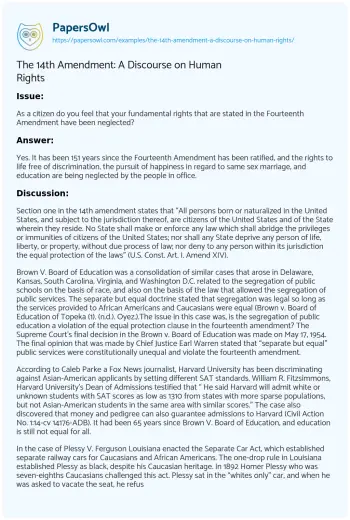 Essay on The 14th Amendment: a Discourse on Human Rights