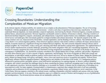 Essay on Crossing Boundaries: Understanding the Complexities of Mexican Migration