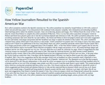 Essay on How Yellow Journalism Resulted to the Spanish-American War