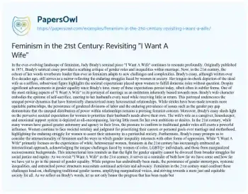 Essay on Feminism in the 21st Century: Revisiting “I Want a Wife”