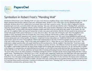 Essay on Symbolism in Robert Frost’s “Mending Wall”