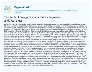 Essay on The Perils of Energy Drinks: a Call for Regulation and Awareness