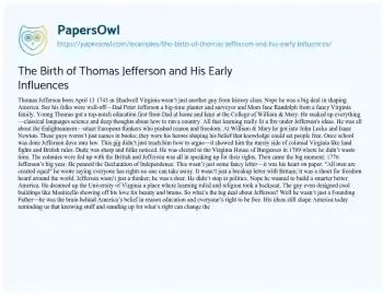 Essay on The Birth of Thomas Jefferson and his Early Influences