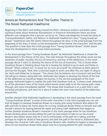 Essay on American Romanticism and the Gothic Theme in the Novel Nathaniel Hawthorne