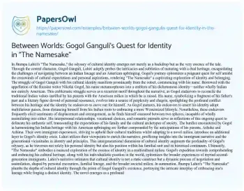 Essay on Between Worlds: Gogol Ganguli’s Quest for Identity in “The Namesake”