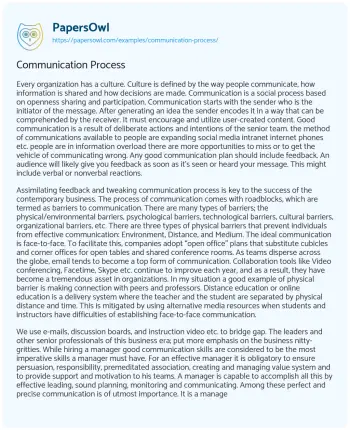 Essay on Communication Process