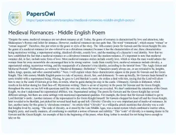 Essay on Medieval Romances – Middle English Poem