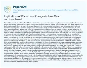 Essay on Implications of Water Level Changes in Lake Mead and Lake Powell