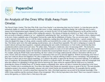 Essay on An Analysis of the Ones who Walk Away from Omelas